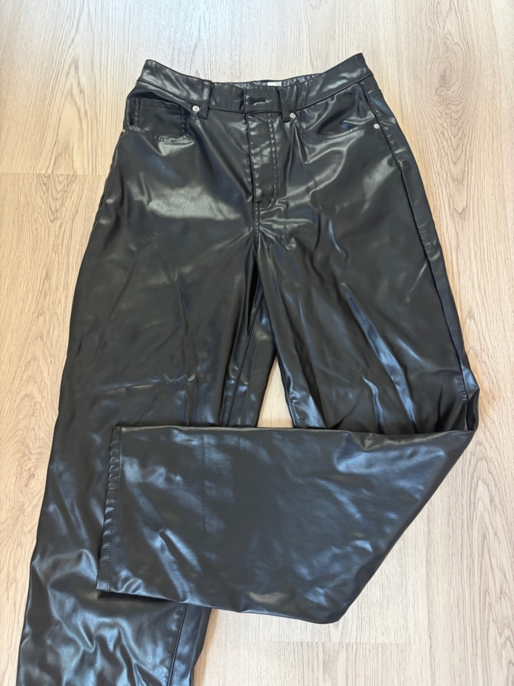 Divided Black Faux Leather Straight-Leg Pants from H&M